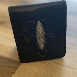 Black Leather Wallet with Decorative Design